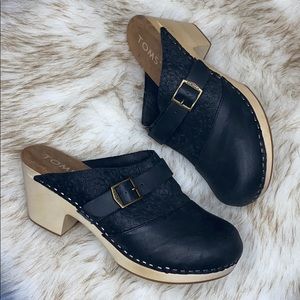 TOMS: Elisa Wood Leather Clogs